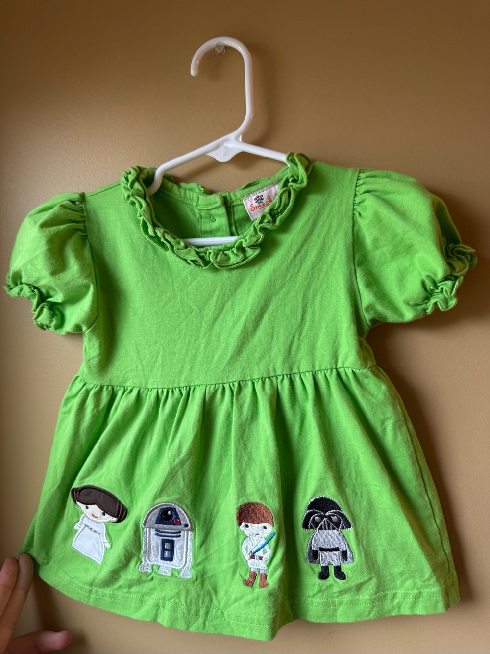 Smock Monkey Star Wars Appliqué Dress 9M Green Princess Leia R2-D2 Darth Vader
